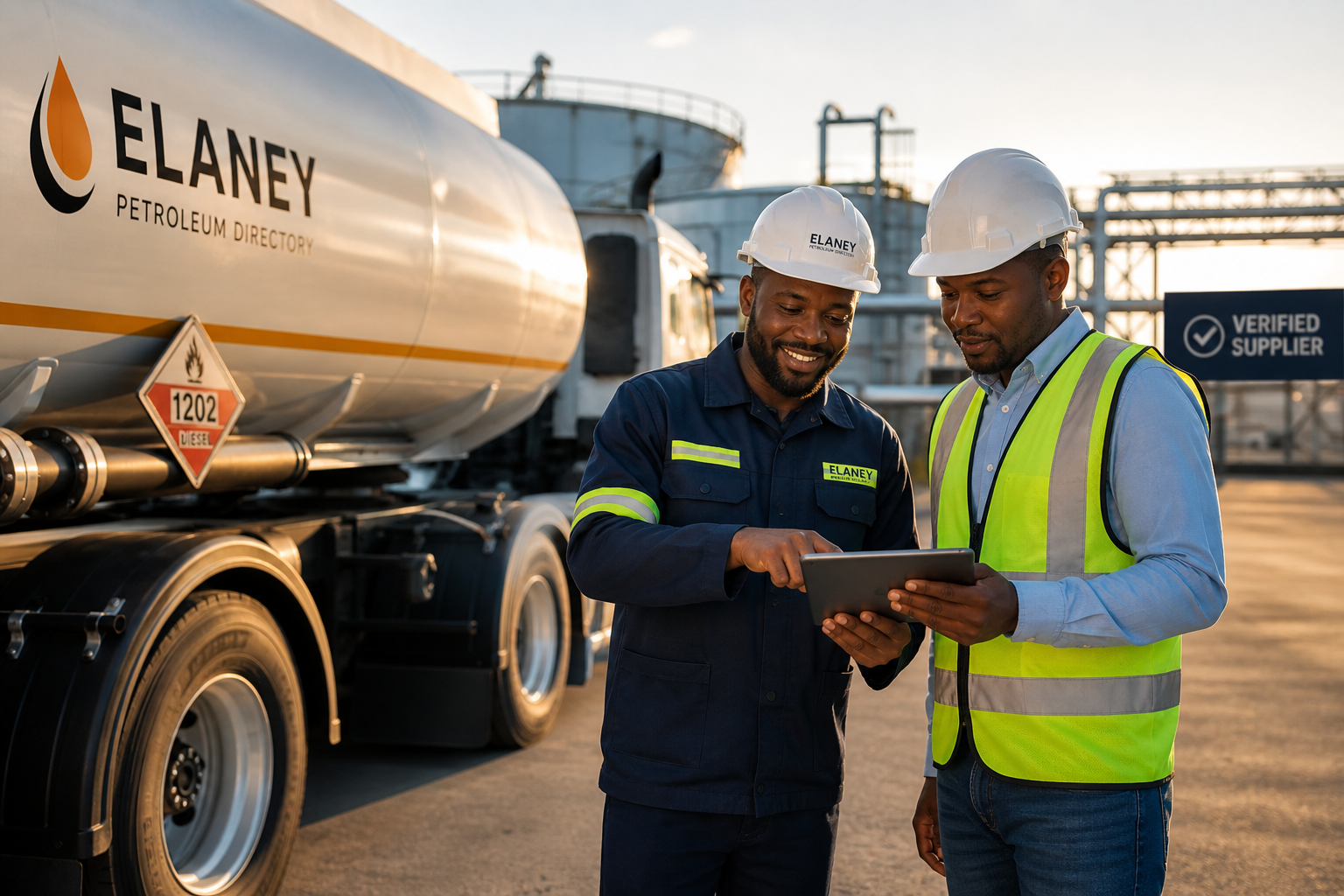 Fuel tanker at industrial depot